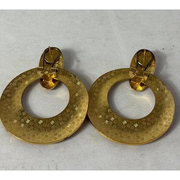 Vintage Red Black Goldtone Enamel Hoop Earrings 2.25 inches - Picture 4 of 5